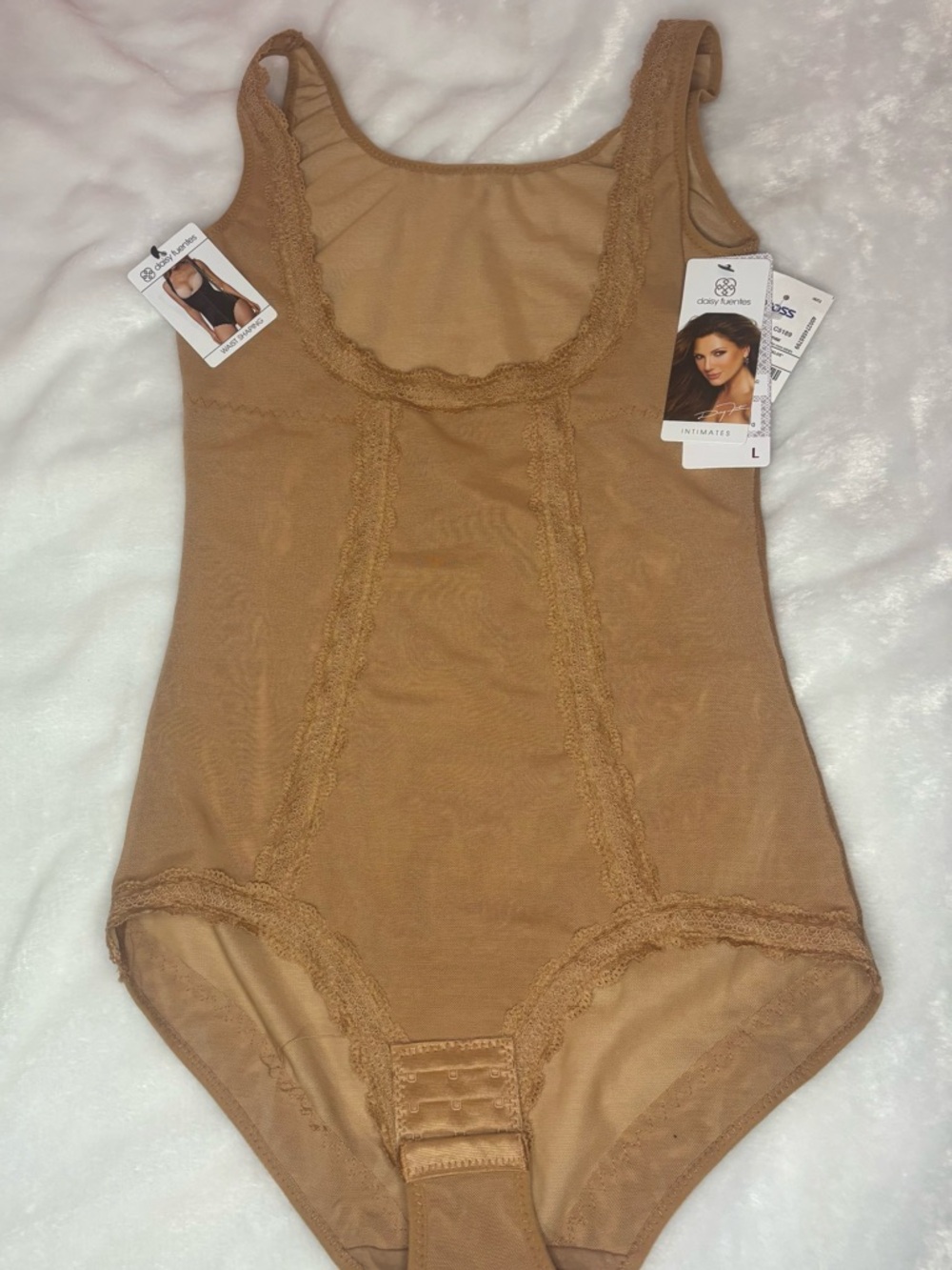 Daisy Fuentes Nude/Tan Lace Trim Shaping Bodysuit